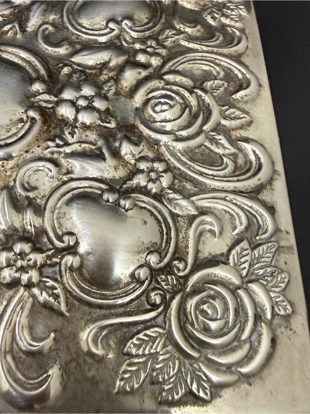 Vintage GODINGER Silver Plated Repousse Large Blue Velvet lined Jewelry Box